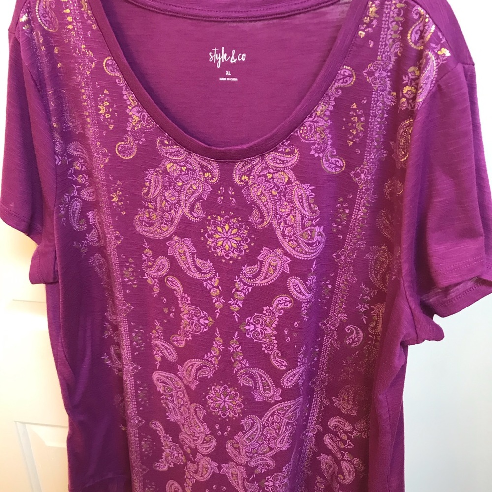 Style & Co Embellished Purple Tee, Size XL